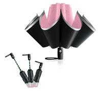 Trenovo Reverse Folding Umbrella Multi-Section Telescopic Anti-rebound Design, with Reflective Strips, Windproof & UV Protection Automatic Inverted Umbrellas for Travel, Commute, Daily Use-Pink