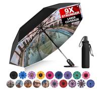 Trenovo Strongest Windproof Travel Umbrella - Pro-Series, Heavy Duty Durable, Automatic Folding, Compact Lightweight Portable, Premium Grip, Fits Car & Backpack, Taj Mahal, 42 IN Double Canopy