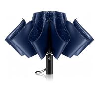 Trenovo Travel Inverted Umbrella - 10 Rib Automatic Folding Reverse Umbrella, Upside Down for Rain, Compact Windproof with Double Vented Canopy, Women & Men, Navy Blue