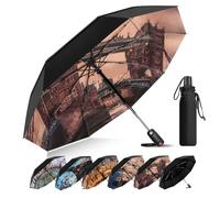 Trenovo Travel Umbrella for Rain - 2024 Pro-Series Compact, Small for Backpack, Portable, Lightweight, Windproof, Heavy Duty, Automatic Folding, Tower Bridge, 42 IN Double Canopy