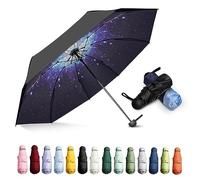 Trenovo Travel Umbrella - Mini Folding Compact Umbrella with Case, 8 Ribs Lightweight Portable Umbrella, Small Sun & Rain Pocket Umbrella for Girls and Women, Starry Sky, 42.5 inches diameter, 7
