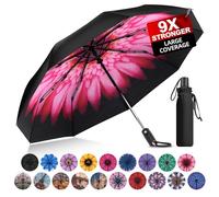 Trenovo Ultra Windproof Travel Umbrella,2023 Pro-Series Automatic Compact Folding Umbrellas for Rain [Light, Portable, Durable, Superior], Car, Purse (Shallow Flower)