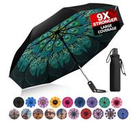 Trenovo Umbrella: Strong Windproof Compact Umbrella with 9 Fiberglass Ribs. Double-Layered Canopy, Automatic, Heavy Duty, Ideal for Backpack, Portable Lightweight for Rain, Peacock, 2025 Pro-Series.