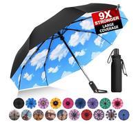 Trenovo Umbrella: Strong Windproof Compact Umbrella with 9 Fiberglass Ribs. Double-Layered Canopy, Automatic, Heavy Duty, Ideal for Backpack, Portable Lightweight for Rain,Sky Blue, 2025 Pro-Series.