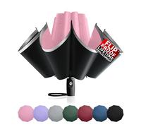 Trenovo Windproof Inverted Umbrella with Reflective Stripe - Auto Compact Rain & Sun UV Umbrella for Car & Backpack, UV Pink, 46 inches, Modern
