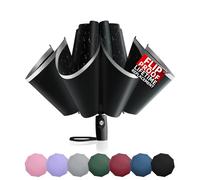Trenovo Windproof Inverted Umbrella with Reflective Stripe - Auto Compact Rain & Sun UV Umbrella for Car & Backpack, UV Black, 46 inches diameter, 12 inches length, Modern