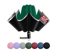 Trenovo Windproof Inverted Umbrella with Reflective Stripe - Auto Compact Rain & Sun UV Umbrella for Car & Backpack (Green)