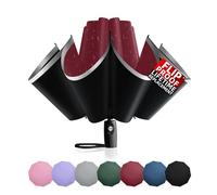 Trenovo Windproof Inverted Umbrella with Reflective Stripe - Auto Compact Rain & Sun UV Umbrella for Car & Backpack, UV Wine Red, 46 inches, Modern