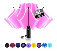 Trenovo Windproof Trave Inverted Umbrella With Reflective Stripe, Reverse Compact Umbrellas for Rain, Portable Large Folding Sun UV Automatic Upside Down Umbrella for Car Backpack, Pink, 46 IN