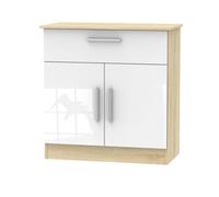 Welcome Furniture Ready Assembled Contrast 1 Drawer 2 Door Sideboard In White Gloss & Bardolino Oak