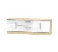Welcome Furniture Ready Assembled Contrast 2 Door 2 Drawer Superwide Tv Unit In White Gloss & Bardolino Oak