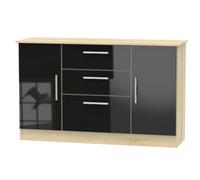 Trent 2 Door 3 Drawer Sideboard In Black Gloss & Black Matt (Ready Assembled)