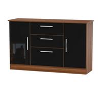 Trent 2 Door 3 Drawer Sideboard In Black & Noche Walnut (Ready Assembled)