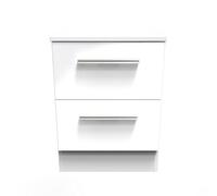 Trent 2 Drawer Compact Bedside Cabinet In White & White Matt (Ready Assembled)