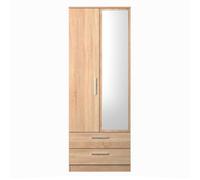 Trent 2 Drawer Double Mirror Wardrobe In Black Gloss & Black Matt (Ready Assembled)