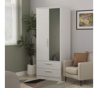 Trent 2 Drawer Double Mirror Wardrobe In Grey Matt (Ready Assembled)