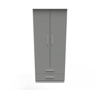 Trent 2 Drawer Double Wardrobe In Dusk Grey & White Matt (Ready Assembled)