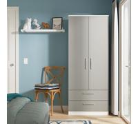 Trent 2 Drawer Double Wardrobe In Grey & White (Ready Assembled)