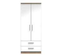 Trent 2 Drawer Double Wardrobe In White Gloss & Bardolino Oak (Ready Assembled)