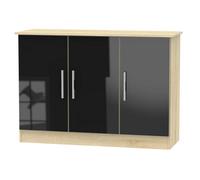 Trent 3 Door Sideboard In Black Gloss & Black Matt (Ready Assembled)