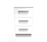 Trent 3 Drawer Bedside Cabinet In White & White Matt (Ready Assembled)