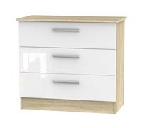 Welcome Furniture Ready Assembled Contrast 3 Drawer Chest In White & Bardolino Oak, White