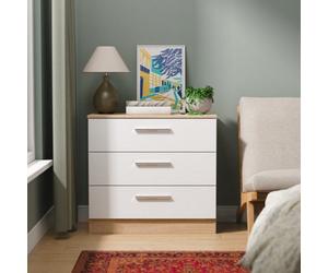 Trent 3 Drawer Chest Of Drawers In White Matt & Bardolino Oak (Ready Assembled)