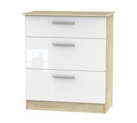 Trent 3 Drawer Deep Chest In White & Bardolino Oak (Ready Assembled)