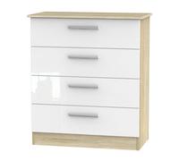 Trent 4 Drawer Chest In White & Bardolino Oak (Ready Assembled)