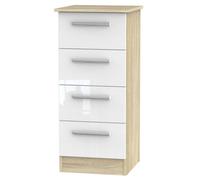 Welcome Furniture Ready Assembled Contrast 4 Drawer Tallboy In White Gloss & Bardolino Oak