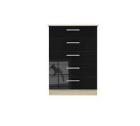 Trent 5 Drawer Chest Of Drawers In Black & Black Matt (Ready Assembled)