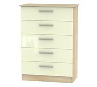 Trent 5 Drawer Chest Of Drawers In Cream & Bardolino Oak (Ready Assembled)