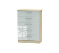 Trent 5 Drawer Chest Of Drawers In Grey & Bardolino Oak (Ready Assembled)