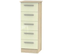 Trent 5 Drawer Tall Bedside Cabinet In Cream & Bardolino Oak (Ready Assembled)