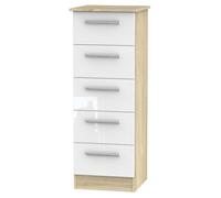 Trent 5 Drawer Tallboy In White & Bardolino Oak (Ready Assembled)