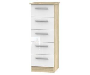 Trent 5 Drawer Tallboy In White & Bardolino Oak (Ready Assembled)