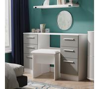 Trent 6 Drawer Kneehole Desk In Dusk Grey & White Matt (Ready Assembled)