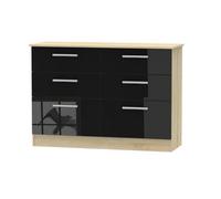 Trent 6 Drawer Midi Chest Of Drawers In Black & Black Matt (Ready Assembled)