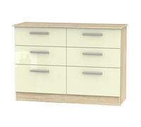 Trent 6 Drawer Midi Chest Of Drawers In Cream & Bardolino Oak (Ready Assembled)