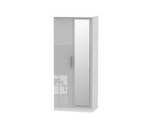 Trent Double Mirror Wardrobe In Grey & White (Ready Assembled)
