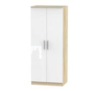 Trent Double Wardrobe In White Gloss & Bardolino Oak (Ready Assembled)