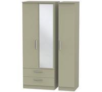 Trent Tall Triple 2 Drawer Mirrored Wardrobe In Mushroom Gloss & Mushroom Matt (Ready Assembled)