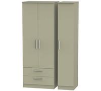 Trent Tall Triple 2 Drawer Wardrobe In Mushroom Gloss & Mushroom Matt (Ready Assembled)