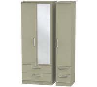 Trent Tall Triple 4 Drawer Mirror Wardrobe In Mushroom Gloss & Mushroom Matt (Ready Assembled)