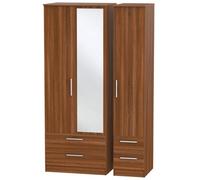Trent Tall Triple 4 Drawer Mirror Wardrobe In Noche Walnut (Ready Assembled)