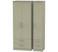 Trent Tall Triple 4 Drawer Wardrobe In Mushroom Gloss & Mushroom Matt (Ready Assembled)