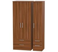 Trent Tall Triple 4 Drawer Wardrobe In Noche Walnut (Ready Assembled)