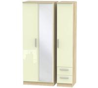 Trent Tall Triple Mirror Side Drawer Wardrobe In Cream & Bardolino Oak (Ready Assembled)