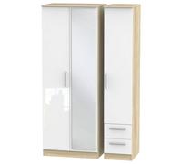 Ready Assembled 2 U Trent Tall Triple Mirror + Drawer Wardrobe (Ready Assembled) in White Ready Assembled 2 U White