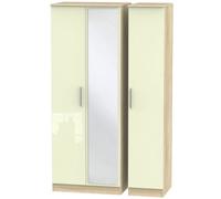 Trent Tall Triple Mirrored Wardrobe In Cream & Bardolino Oak (Ready Assembled)